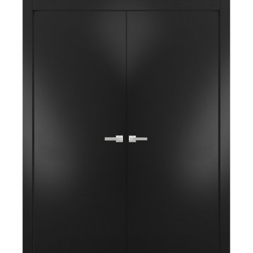 Modern Solid Double Doors 48 x 80 | Planum 0010 Black Matte | French