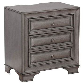 Rustic Classic Nightstand, 3 Cedar Drawers With Panel Accent & Round Knobs, Gray
