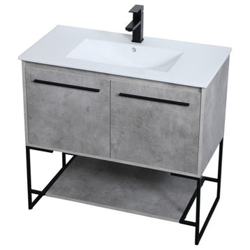 Elegant Decor Gerard 36" Single Porcelain Top Bathroom Vanity in Concrete Gray