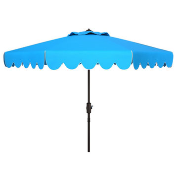 Safavieh Venice Scallop 9' Crank Outdoor Push Button Tilt Umbrella Pacific Blue