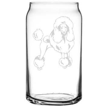 Poodle Dog Themed Etched All Purpose 16oz. Libbey Can Glass