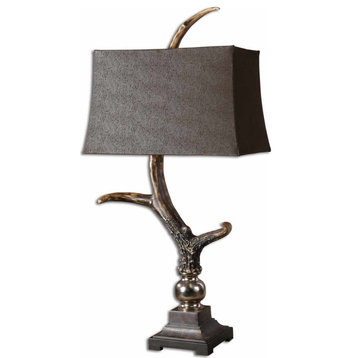 Stag Horn Dark Shade Table Lamp, Natural