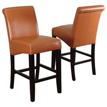 Milan Faux Leather Counter Stools, Set of 2, Worn Brown
