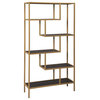 Benzara BM226174 Metal Frame Bookcase with 5 Tiered Display Glass Shelves