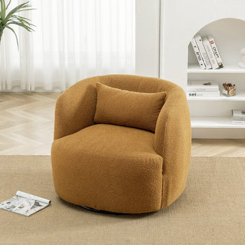 34" Wide Boucle Upholstered Swivel Armchair, Brown