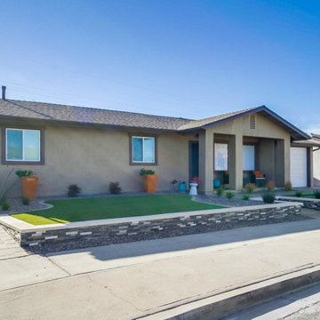 Front yard Remodel with Pavers, Walls, Artificial Grass, Xeriscape & More