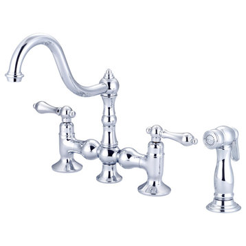 Bridge Style Kitchen Faucet With Side Spray To Match in Chrome Finish