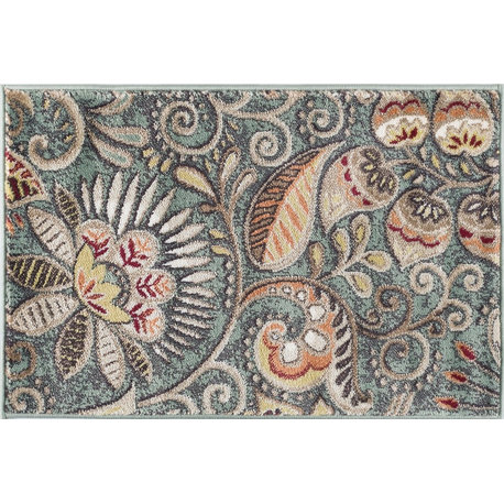 Giselle Transitional Floral Area Rug, Seafoam, 2' X 3'
