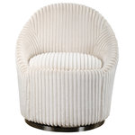 Uttermost - Uttermost Crue White Swivel Chair - A Blend Of Contemporary And Feminine Styles, This Chair Is Upholstered In A Luxurious Fluted Ivory Chenille Fabric And Is Accented By A Stainless Steel Swivel Base Finished In Brushed Black Nickel. Seat Height Is 19".