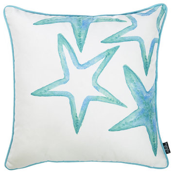 18" Blue Watercolor Wild Flower Decorative Throw Pillow Cover, White, Light Blue