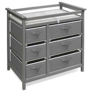 Modern Baby Changing Table with 6 Storage Baskets and Pad, Gray