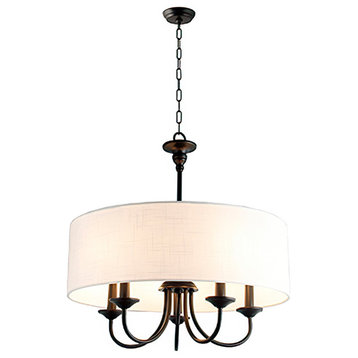 LZ2135 - 5 Light Candle Chandelier in Black Finish with white linen shade