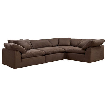 Sunset Trading Puff 4-Piece L-Shape Fabric Slipcover Sectional in Brown