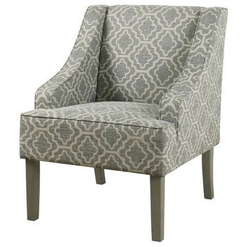 Traditional Accent Chair, Oversized Seat With Swoop Arms, Geometric Gray/Cream
