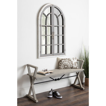 Kate and Laurel Boldmere 28x44 Wood Windowpane Arch Mirror, Brown and White, Whi