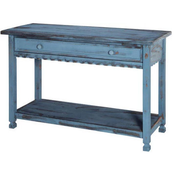 Country Cottage Console Table, Lower Shelf & Large Storage Drawer, Antique Blue