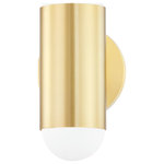 Mitzi by Hudson Valley Lighting - Kira 2-Light Wall Sconce Aged Brass - A futuristic vision, Kira is a charming, fashion-forward light fixture that is sure to make waves. In both the chandelier and wall sconce styles, globe bulbs nestle perfectly in the cylindrical, pill-like forms, diffusing light in opposite directions for a bold effect. Available in soft white, soft black, and aged brass, Kira comes as a wall sconce, 10-light chandelier, and 12-light chandelier.