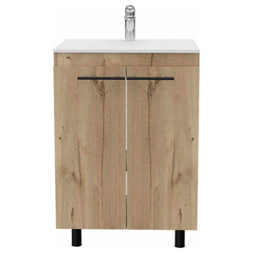 Selma 24" Freestanding Bathroom Vanity Cabinet, with Division - Wood Grain