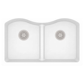 Winpro White Granite Quartz 33"x22"x10" Double Low Divide Undermount Sink