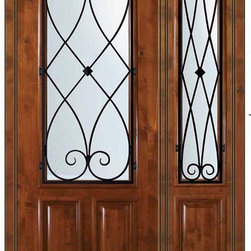 Prehung Sidelight Door 96 Alder Charleston 2/3 Lite Wrought Iron - Front Doors