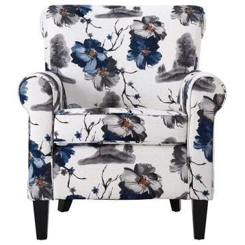 GDF Studio Manon Blue & White Floral Print Fabric Club Chair
