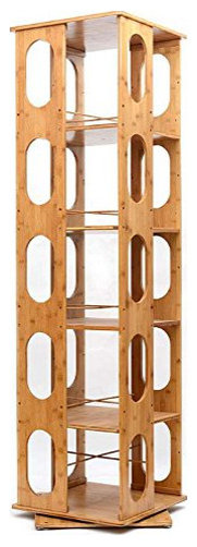 Bamboo Wood 5-Shelving Bookshelf, Revolving Bookcase Organizer Cabinet Rack, 57.