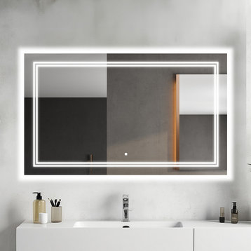 60"x36"x1" LED Mirror for Bathroom with Defogger, Backlit and Front-Lit.