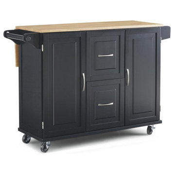 Pemberly Row Modern / Contemporary Wood Kitchen Cart in Black
