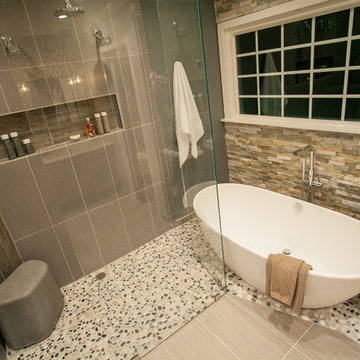 An Award Winning Oasis Master Bathroom Styled in Stone in Chantilly VA