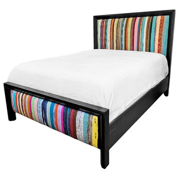 Striped Sari Rug Queen Bed Frame