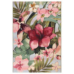 Liora Manne - Marina Tropical Floral Indoor/Outdoor Rug, Multi, 7'10"x9'10" - Create a tropical oasis inside or outside your home with this lively design. Oversized hibiscus flowers in pink and magenta tones are surrounded by smaller blooms and tropical palm leaves and ferns, which are placed on a soft blue background. This is a versatile and visually striking rug will add instant tropical style to any space inside or outside your home. Made in Egypt from 100% polypropylene, the Marina Collection is Power Loomed to create intricate designs with a broad color spectrum and a high-quality finish. The material is flatwoven, low profile, weather resistant, UV stabilized for enhanced fade resistance, durable and ideal for those high traffic areas such as your patio, sunroom, kitchen, entryway, hallway, living room and bedroom making this the ideal indoor or outdoor rug. Detailed patterns are offered in an eclectic mix of styles ranging from tropical, coastal, geometric, contemporary and traditional designs; making these perfect accent rugs for your home. Limiting exposure to rain, moisture and direct sun will prolong rug life.