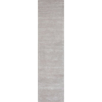 Pasargad Home Edgy Collection Silver Bamboo Silk & Wool Runner 2'6" X 8'0"