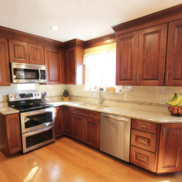 Kitchen Remodel with Medallion Cherry Raised Panel Cabinets & Quartz Countertop