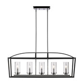 Black Mercer 5-Light Linear Pendant With Seedy Glass Shades