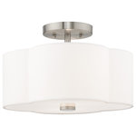 Livex Lighting - Livex Lighting Brushed Nickel 2-Light Ceiling Mount - The Chelsea two light ceiling mount features a beautiful hand crafted clover shaped, off-White hardback shade situated on a brushed nickel frame with a white acrylic diffuser to hide the bulbs. It will be the perfect pick for a traditional to contemporary style.