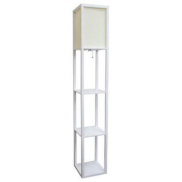 Simple Designs Floor Lamp Etagere Organizer Storage Shelf With Linen Shade White