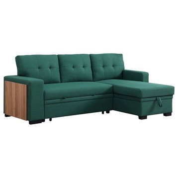 Fabric Reversible Modern Side Compartment Sleeper Sectional Sofa Bed-Green