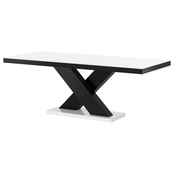 XENON High Gloss Extendable Dining Table, White/Black