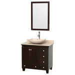 Wyndham Collection - Acclaim 36" Espresso Single Vanity, Ivory Marble Top, Arista Sink, 24" - Sublimely linking traditional and modern design aesthetics, and part of the exclusive Wyndham Collection Designer Series by Christopher Grubb, the Acclaim Vanity is at home in almost every bathroom decor. This solid oak vanity blends the simple lines of traditional design with modern elements like beautiful overmount sinks and brushed chrome hardware, resulting in a timeless piece of bathroom furniture. The Acclaim is available with a White Carrara or Ivory marble counter, a choice of sinks, and matching Mrrs. Featuring soft close door hinges and drawer glides, you'll never hear a noisy door again! Meticulously finished with brushed chrome hardware, the attention to detail on this beautiful vanity is second to none and is sure to be envy of your friends and neighbors