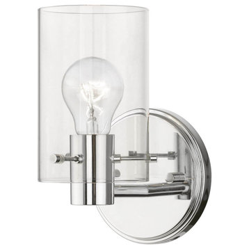 1 Light 9" Tall Wall Sconce, Polished Chrome With Clear Glass
