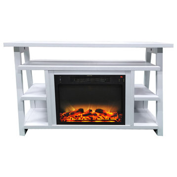 32" Industrial Chic Electric Fireplace Heater, White/White