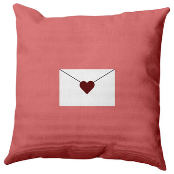 Love Letter Valentines Indoor/Outdoor Throw Pillow, Coral/Maroon, 20x20"
