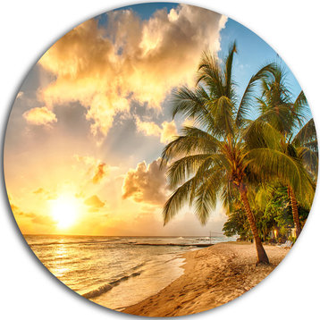 Gorgeous Beach Of Island Barbados, Modern Seascape Round Wall Art, 23"