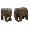 Chinese Pair Distressed Brown Gray Stone Fengshui Elephant Statues Hcs6061