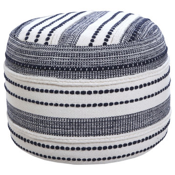 Navy and Ivory Seaside Striped Textured Pouf Ottoman