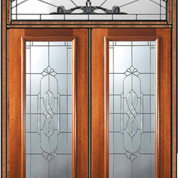 Prehung Transom Double Door 80 Mahogany Kensington Full Lite Glass - Front Doors