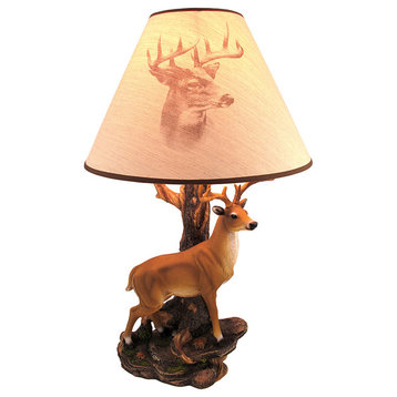 `Champion` 12 Point Buck Table Lamp w/ Printed Shade