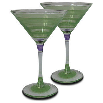 Retro Stripe Green Martini Glasses, Set of 2
