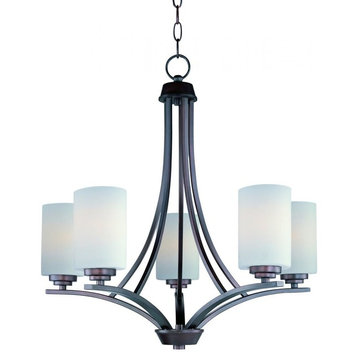 Five Light Oil Rubbed Bronze Satin White Glass Up Chandelier