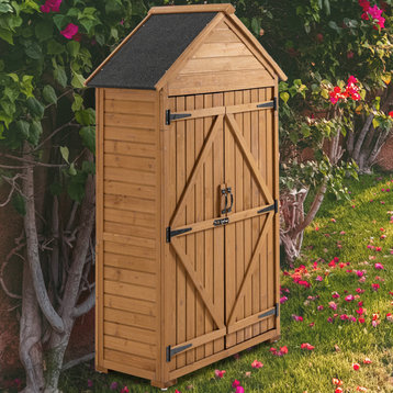 Outdoor Storage Shed with 3 Removable Shelves and Waterproof Roof, Brown